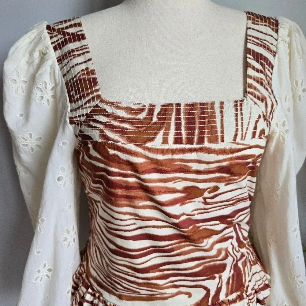 Anthropologie NEW Love the Label Chaka Smocked Eyelet Puff Sleeve Top SZ Medium